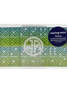 Jonathan Adler Double Six Dominoes 28 Dominoes Green & Blue New in Case Retro